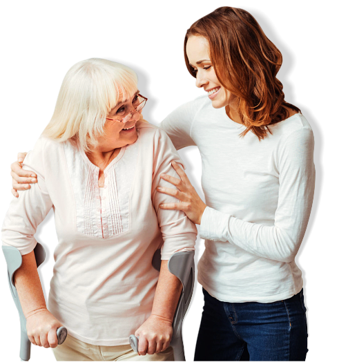 caregiver assisting an old woman